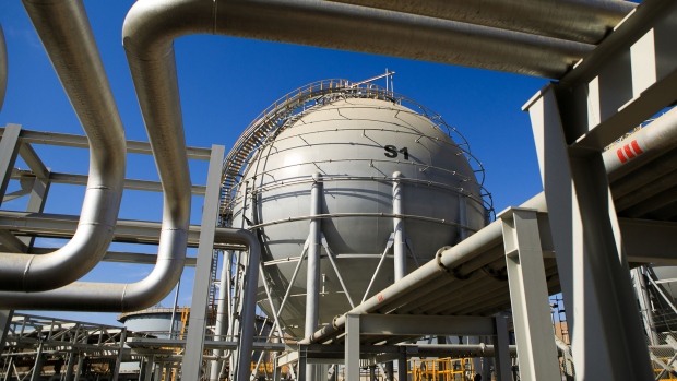 Storage sphere tanks for liquefied natural gas. Bloomberg/Annie Sakkab