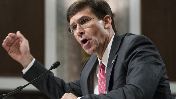 Mark Esper, secretary of defense nominee for U.S. President Donald Trump, testifies during a Senate Armed Services Committee confirmation hearing on Capitol Hill in Washington, D.C., U.S., on Tuesday, July 16, 2019. Esper's confirmation as secretary of defense is a matter of urgency after almost seven months with an acting leader at the Pentagon, the top Republican and Democrat on the Senate Armed Services Committee said at the hearing.