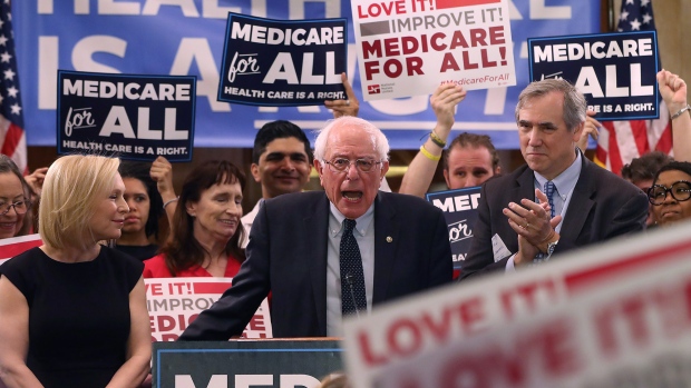 WASHINGTON, DC - APRIL 10: Sen. Bernie Sanders (I-VT) speaks while introducing health care legislation titled the "Medicare for All Act of 2019" with Sen. Kirsten Gillibrand (D-NY) and Sen. Jeff Merkley (D-OR), during a news conference on Capitol Hill, on April 9, 2019 in Washington, DC. (Photo by Mark Wilson/Getty Images)
