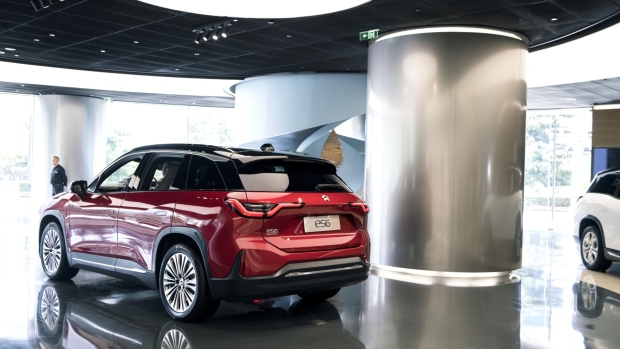 Cars on display at the NIO showroom in Beijing, China,on Wednesday June 12, 2019.  