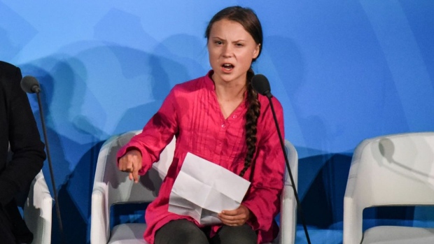 Greta Thunberg speaks during the UN climate summit in New York on Sept. 23.