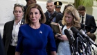 U.S. House Speaker Nancy Pelosi, a Democrat from California, exits a Democratic caucus meeting at th