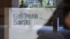 The Goldman Sachs Group Inc. logo is displayed in the reception area of the One Raffles Link building, which houses one of the Goldman Sachs (Singapore) Pte offices, in Singapore. 