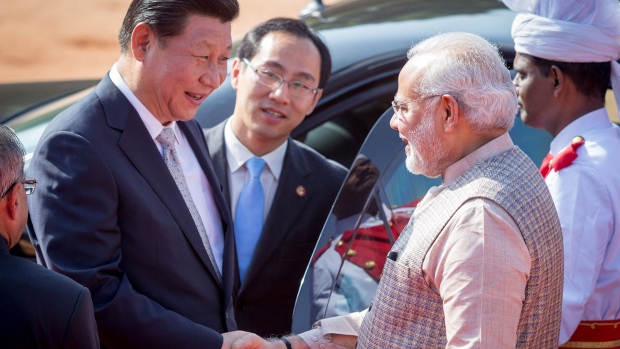 Xi Jinping and Narendra Modi in New Delhi in 2014. 