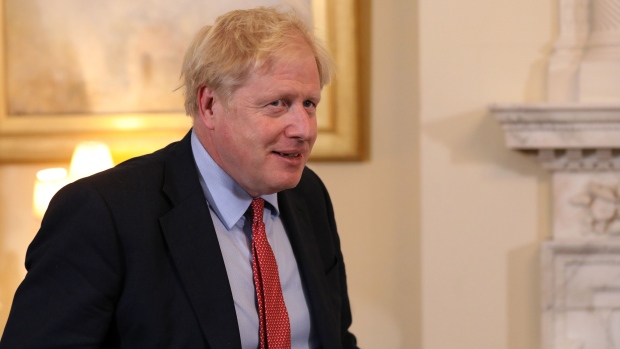 Boris Johnson, U.K. prime minister, arrives for a meeting with David Sassoli, president of the European Parliament, not pictured, inside number 10 Downing Street in London, U.K., on Tuesday, Oct. 8, 2019. 