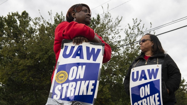 A UAW strike at the GM plant in Romulus, Michigan. Bloomberg/Brittany Greeson
