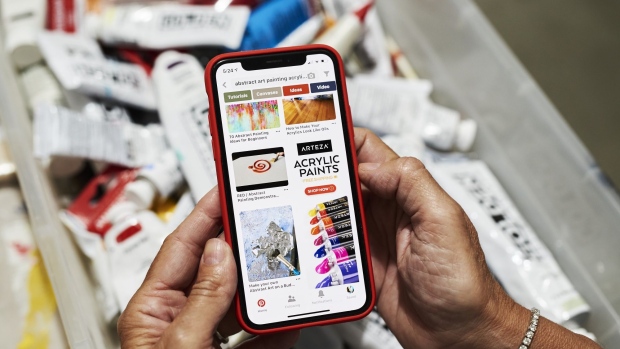 The Pinterest Inc. application is displayed on an Apple Inc. iPhone in this arranged photograph taken in Little Falls, New Jersey, U.S.