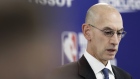 Adam Silver, commissioner of the National Basketball Association (NBA), attends a news conference