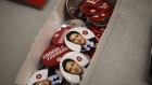 Buttons depicting the face of Prime Minister Justin Trudeau