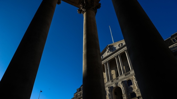The Bank of England (BOE) stands in the City of London, U.K., on Thursday, Feb. 7, 2019. The BOE warned that damage to the economy from Brexit has increased as it cut its growth forecast and predicted a dramatic slump in investment. 