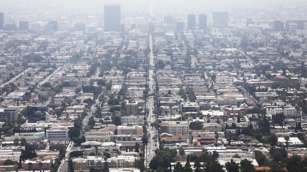 Smog hangs over Los Angeles on June 11, 2019. 