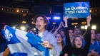 Bloc Quebecois supporters react as results come in on federal election night in Montreal, Monday, Oc