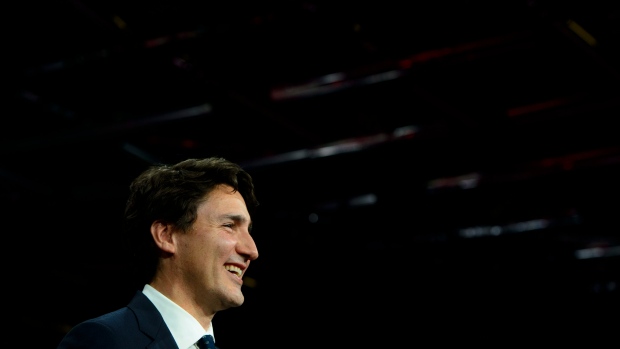 Liberal leader Justin Trudeau delivers his victory speech at Liberal election headquarters in Montre