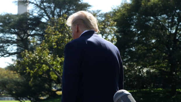 WASHINGTON, DC - OCTOBER 23: U.S. President Donald Trump walks away after speaking to the media while departing on Marine One for Pittsburgh to speak at the annual Shale Insight Conference, on October 23, 2019 in Washington, DC. Earlier today President Trump announced that the U.S. would be lifting all sanctions imposed on Turkey in response to their invasion of northern Syria. (Photo by Mark Wilson/Getty Images)