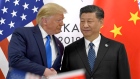 In this June 29, 2019, U.S. President Donald Trump, left, shakes hands with Chinese President Xi Jin
