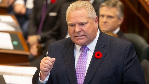 Ontario Premier Doug Ford speaks in the Ontario Legislature in Toronto, October 28, 2019. The Canadi