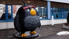 A model of Angry Birds character 'Bomb' sits on display outside the Rovio Entertainment Oy headquart