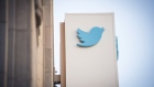 The Twitter Inc. logo is displayed outside the company's headquarters in San Francisco, California, U.S., on Thursday, Feb. 8, 2018. Twitter Inc. soared the most since its market debut in 2013 after it posted the first revenue growth in four quarters, driven by improvements to its app and added video content that are persuading advertisers to boost spending on the social network. 