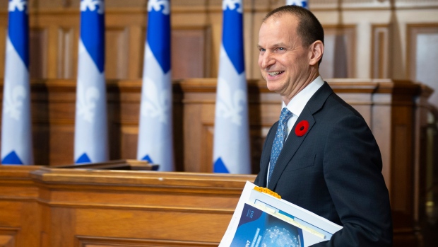Quebec Finance Minister Eric Girard presents an economic update November 7, 2019 at his office