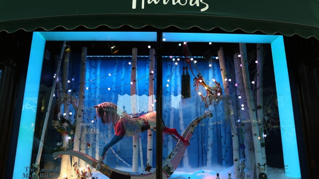LONDON, ENGLAND - DECEMBER 10: The decorated Christmas shop windows of Harrods department store in Knightsbridge on December 10, 2014 in London, England. Many prominent retailers in the capital have produced elaborate festive window displays to entice shoppers ahead of Christmas. (Photo by Dan Kitwood/Getty Images)