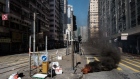 Debris burn in the Sai Wan Ho district of Hong Kong on Nov. 11. 