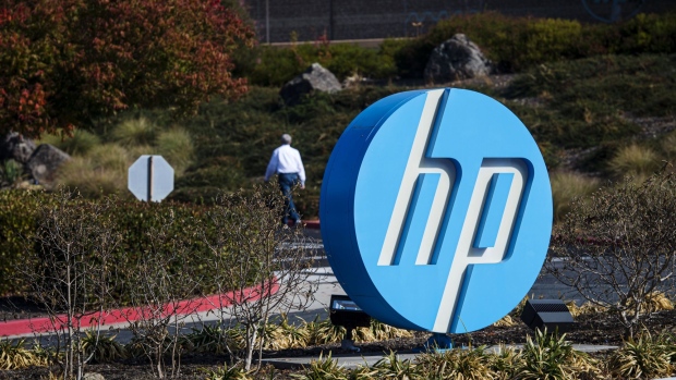 Signage is displayed outside HP Inc. headquarters in Palo Alto, California, U.S., on Thursday, Nov. 7, 2019. HP's board is still deliberating over a $33 billion takeover proposal from Xerox Holdings Corp., people familiar with the matter said, adding uncertainty to a potential blockbuster deal that would reshape the printing industry. 