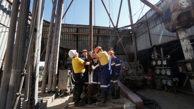 Oil drilling platform operated by Ukrnafta PJSC in Boryslav, Lviv region, Ukraine