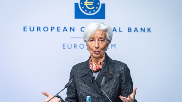 Christine Lagarde, president of the European Central Bank (ECB), gestures while speaking during a news conference at a euro banknote signature signing ceremony at the ECB headquarters in Frankfurt, Germany, on Wednesday, Nov. 27, 2019. Lagarde said "support for the euro has reached an all-time high". 