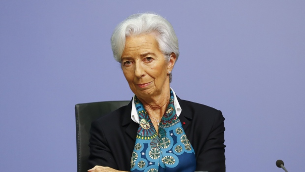 Christine Lagarde pauses during the central bank's rate decision news conference in Frankfurt on Dec. 12. 
