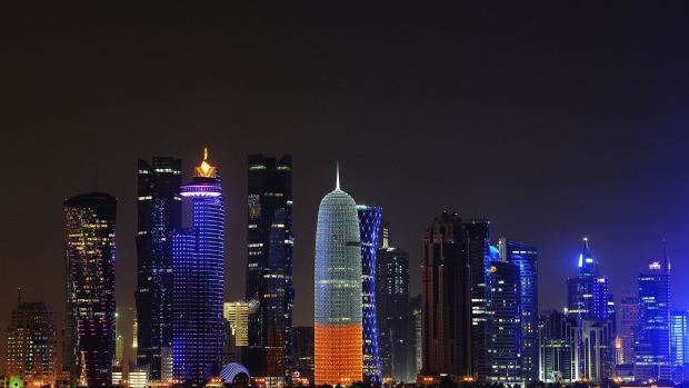 DOHA, QATAR - JANUARY 07: The illuminate skyline of Doha is seen on January 7, 2014 in Doha, Qatar. (Photo by Lars Baron/Getty Images)