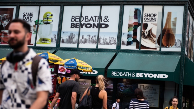 Pedestrians walk past a Bed Bath & Beyond Inc. store in New York, U.S., on Wednesday, July 3, 2019.