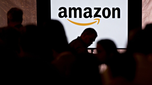 Signage is displayed on a monitor during an Amazon Career Day event in Arlington, Virginia, U.S., on Tuesday, Sept. 17, 2019.