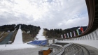 Artificial snow coats the ski jump in Garmisch.  