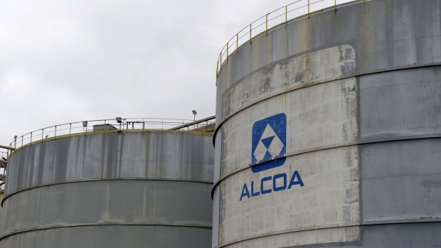 The Alcoa Corp. logo is displayed on a storage tank at the company's Kwinana Alumina Refinery in the port area of Kwinana, Western Australia, Australia, on Friday, Aug. 4, 2017. Australia's weakening consumer sentiment may leave Reserve Bank of Australia little option but to keep its benchmark interest rate unchanged at a record-low 1.5 percent on Sept. 5. Photographer: Carla Gottgens/Bloomberg