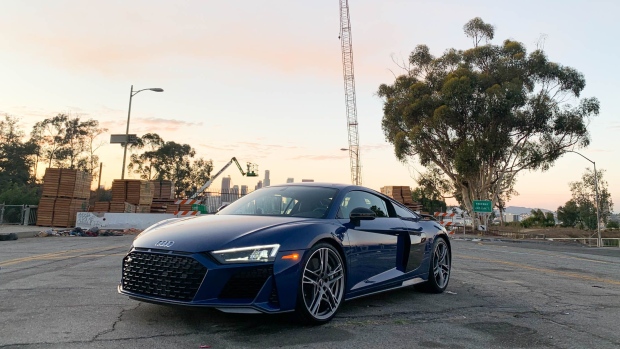The Audi R8 V10 Performance Coupe boasts more than 600 horsepower and a zero-to-60 mph sprint time of 3.2 seconds. Top speed is more than 200 mph.  Photographer: Hannah Elliott/Bloomberg