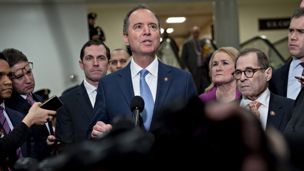 Representative Adam Schiff, a Democrat from California, speaks during a news conference in the Senate Subway at the U.S. Capitol in Washington, D.C., U.S., on Friday, Jan. 24, 2020. The struggle over calling witnesses in President Donald Trump's impeachment trial is escalating as House Democrats prepare to wrap up their case Friday by focusing on White House "stonewalling." Photographer: Andrew Harrer/Bloomberg