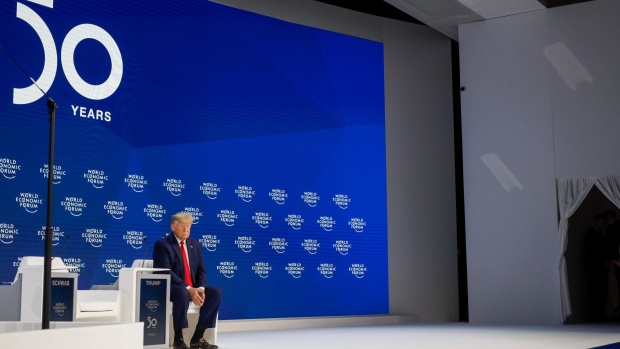 Trump waits to address the World Economic Forum in Davos, where he espoused his economic and trade policies as models for the world.  Photographer: Jason Alden/Bloomberg
