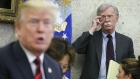 Bolton listens as Trump speaks in the Oval Office on May 22, 2018. Photographer: Oliver Contreras/Bloomberg
