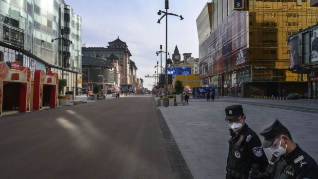 An empty commercial street in Beijing on Feb. 18.