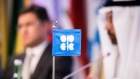 An OPEC flag stands on the desk during a news conference following the 172nd Organization of Petroleum Exporting Countries (OPEC) meeting in Vienna, Austria, on Thursday, May 25, 2017. 