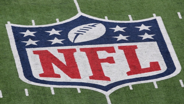 EAST RUTHERFORD, NJ - JANUARY 08: A detail of the official National Football League NFL logo is seen painted on the turf as the New York Giants host the Atlanta Falcons during their NFC Wild Card Playoff game at MetLife Stadium on January 8, 2012 in East Rutherford, New Jersey. (Photo by Nick Laham/Getty Images) Photographer: Nick Laham/Getty Images North America