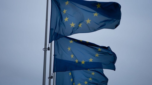 European Union (EU) flags fly outside the Berlaymont building in Brussels, Belgium, on Wednesday, Oct. 9, 2019. The Brexit talks have turned into an angry stalemate, as U.K. and EU leaders focused on blaming each other for refusing to budge. Photographer: Bloomberg/Bloomberg