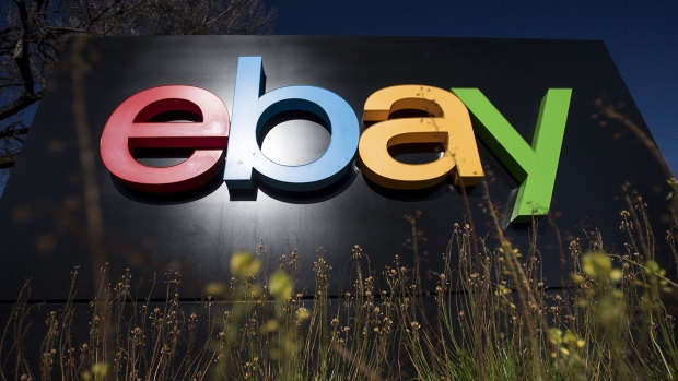 EBay Inc. signage is displayed at the entrance to the company's headquarters in San Jose, California. Photographer: David Paul Morris/Bloomberg