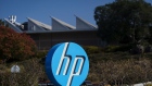 Signage is displayed outside HP Inc. headquarters in Palo Alto, California, U.S., on Thursday, Nov. 7, 2019. 