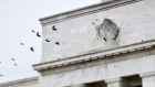 Birds fly past the Marriner S. Eccles Federal Reserve Board building in Washington, D.C. 