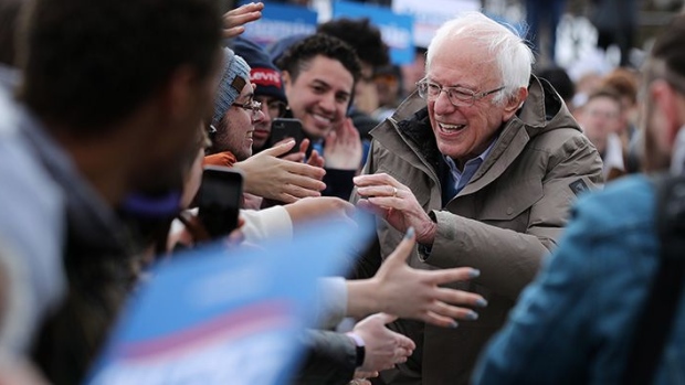 Bernie Sanders greets supporters at a campaign rally in Salt Lake City, Utah, on March 2.
