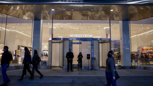 Pedestrians walk past the Nordstrom Inc. store during a media preview in New York, U.S., on Monday, Oct. 21, 2019. on Tuesday, Oct. 21, 2019. When Nordstrom inaugurates its much-hyped mega-store in a skyscraper overlooking Central Park this week, it will be the biggest new retail space the city has seen in over half a century. Photographer: Mark Abramson/Bloomberg
