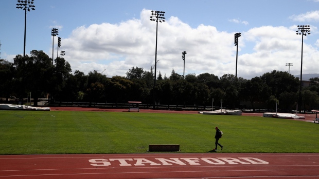 STANFORD, CA - MARCH 12: The Stanford logo is displayed on a track on the Stanford University campus on March 12, 2019 in Stanford, California. More than 40 people, including actresses Lori Loughlin and Felicity Huffman, have been charged in a widespread elite college admission bribery scheme. Parents, ACT and SAT administrators and coaches at universities including Stanford, Georgetown, Yale, and the University of Southern California have been charged. (Photo by Justin Sullivan/Getty Images)