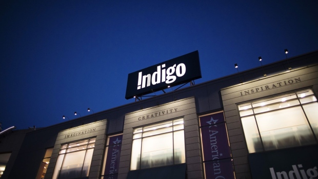 Indigo Books & Music Inc. signage is displayed outside a store at Yorkdale mall in Toronto, Ontario, Canada, on Thursday, Aug. 22, 2019. Statistics Canada (STCA) is scheduled to release consumer price index data on September 18. Photographer: Brent Lewin/Bloomberg