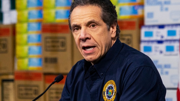 NEW YORK, NY - MARCH 24: New York Governor Andrew Cuomo speaks to the media at the Javits Convention Center which is being turned into a hospital to help fight coronavirus cases on March 24, 2020 in New York City. New York City has about a third of the nation’s confirmed coronavirus cases, making it the center of the outbreak in the United States. (Photo by Eduardo Munoz Alvarez/Getty Images)